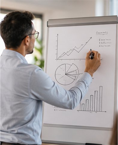 Whiteboard mit Diagramm
